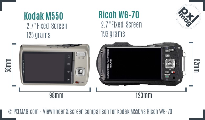 Kodak M550 vs Ricoh WG-70 Screen and Viewfinder comparison