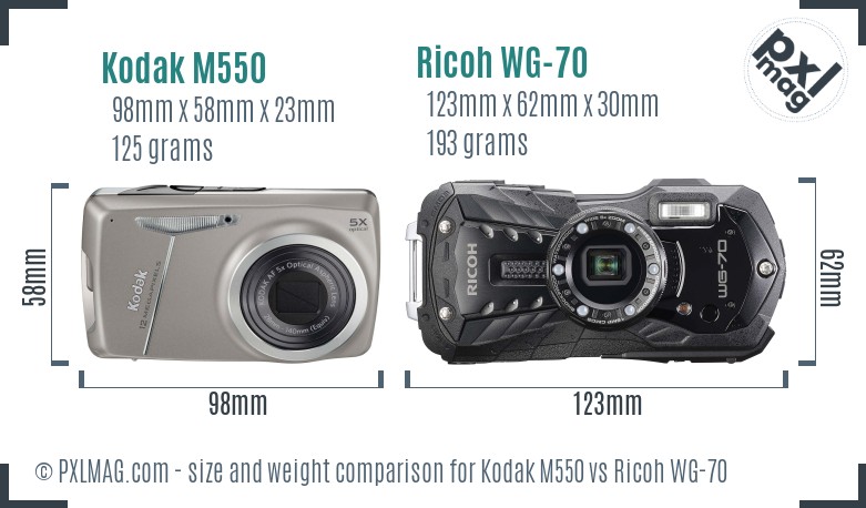 Kodak M550 vs Ricoh WG-70 size comparison
