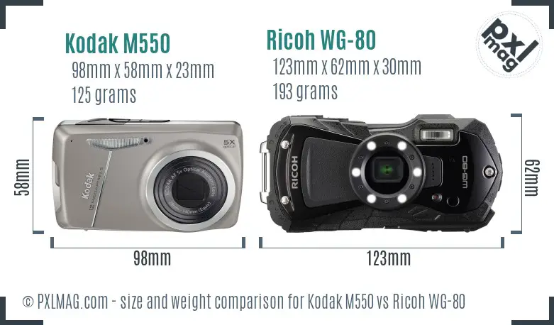 Kodak M550 vs Ricoh WG-80 size comparison
