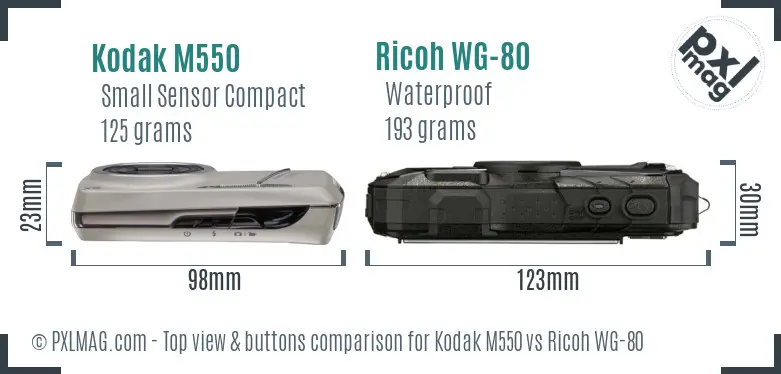 Kodak M550 vs Ricoh WG-80 top view buttons comparison