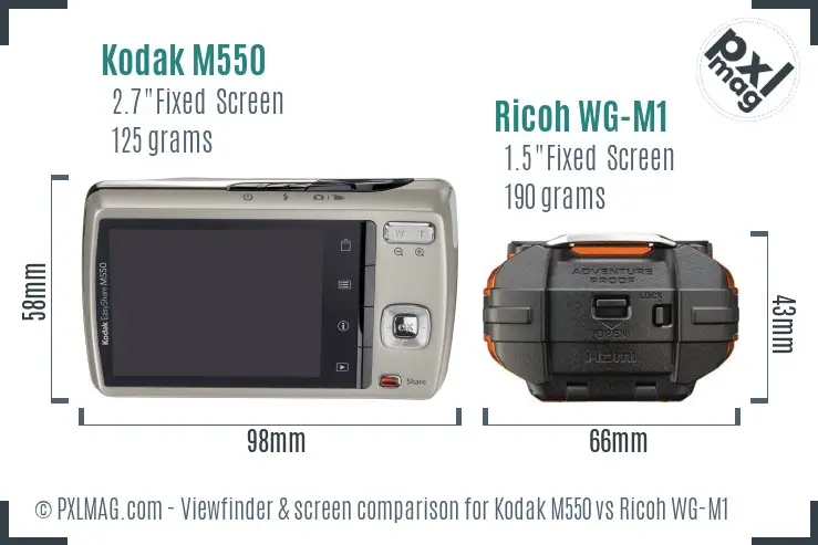 Kodak M550 vs Ricoh WG-M1 Screen and Viewfinder comparison