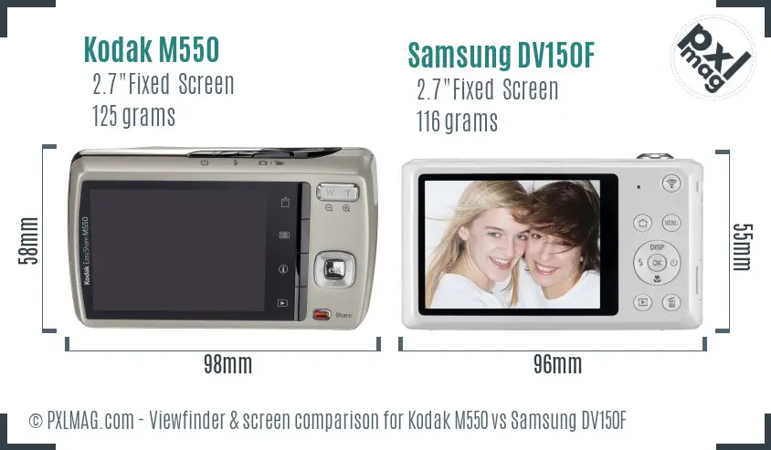 Kodak M550 vs Samsung DV150F Screen and Viewfinder comparison