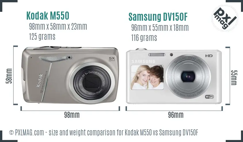 Kodak M550 vs Samsung DV150F size comparison