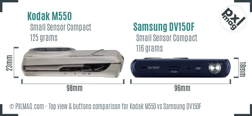 Kodak M550 vs Samsung DV150F top view buttons comparison