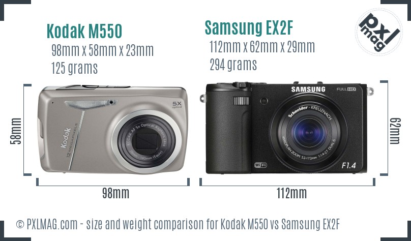 Kodak M550 vs Samsung EX2F size comparison