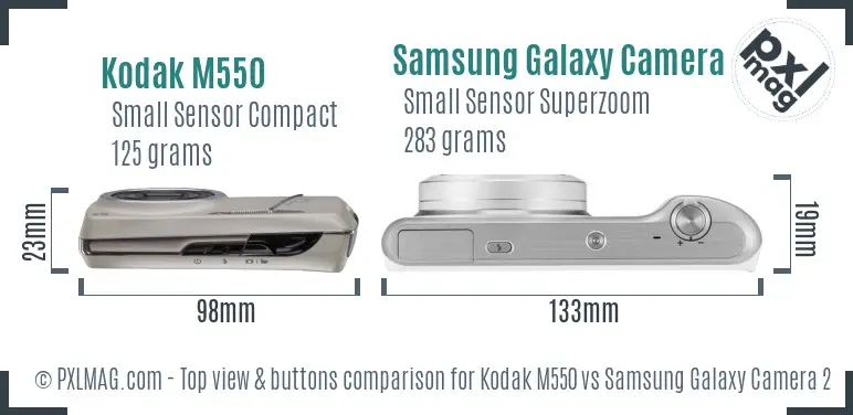 Kodak M550 vs Samsung Galaxy Camera 2 top view buttons comparison