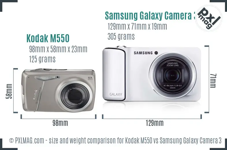 Kodak M550 vs Samsung Galaxy Camera 3G size comparison