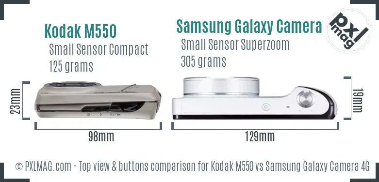 Kodak M550 vs Samsung Galaxy Camera 4G top view buttons comparison Kodak M550 vs Samsung Galaxy Camera 4G top view buttons comparison