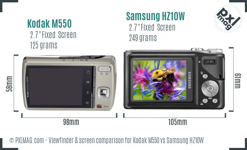 Kodak M550 vs Samsung HZ10W Screen and Viewfinder comparison
