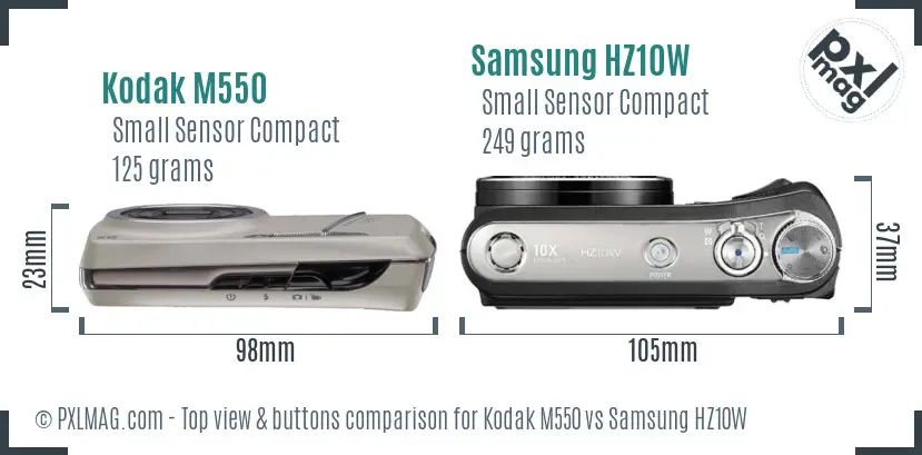 Kodak M550 vs Samsung HZ10W top view buttons comparison