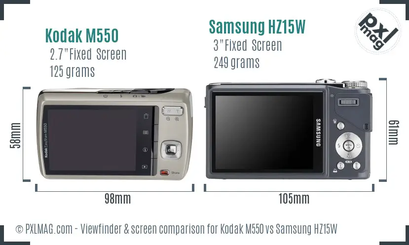 Kodak M550 vs Samsung HZ15W Screen and Viewfinder comparison Kodak M550 vs Samsung HZ15W Screen and Viewfinder comparison