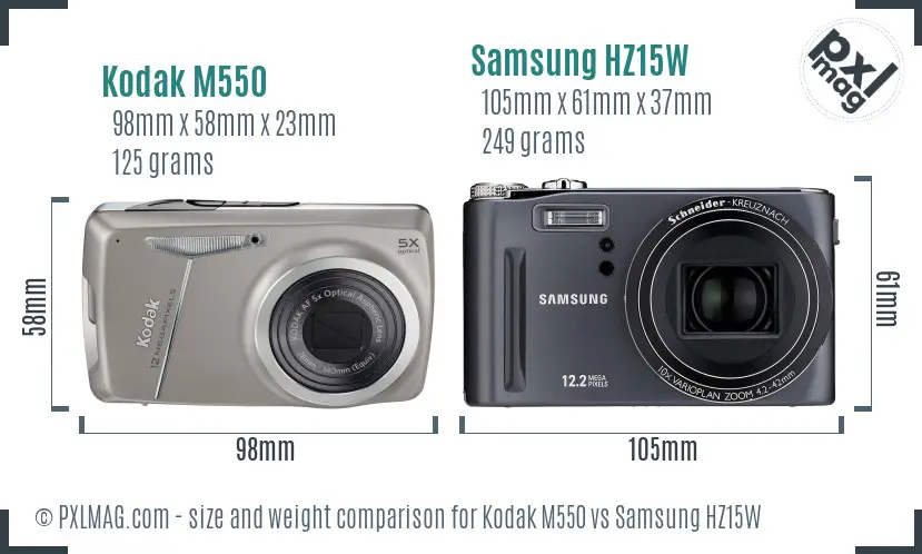 Kodak M550 vs Samsung HZ15W size comparison Kodak M550 vs Samsung HZ15W size comparison