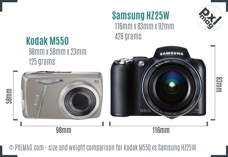 Kodak M550 vs Samsung HZ25W size comparison