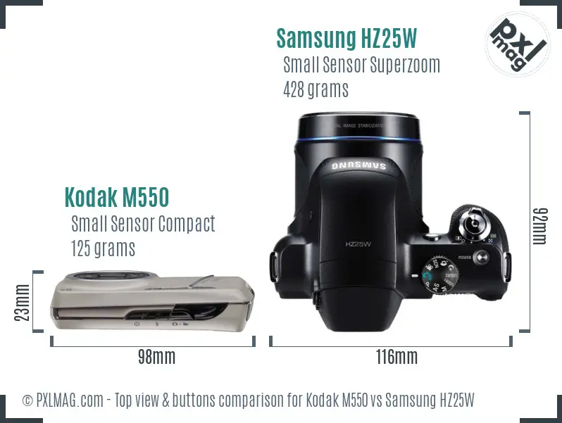 Kodak M550 vs Samsung HZ25W top view buttons comparison