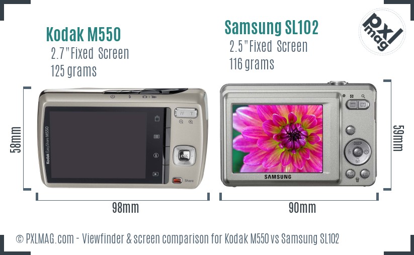 Kodak M550 vs Samsung SL102 Screen and Viewfinder comparison