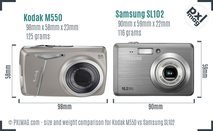 Kodak M550 vs Samsung SL102 size comparison
