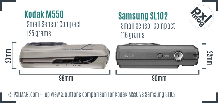 Kodak M550 vs Samsung SL102 top view buttons comparison