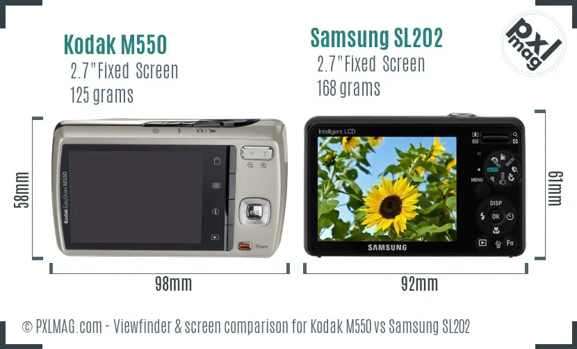 Kodak M550 vs Samsung SL202 Screen and Viewfinder comparison Kodak M550 vs Samsung SL202 Screen and Viewfinder comparison