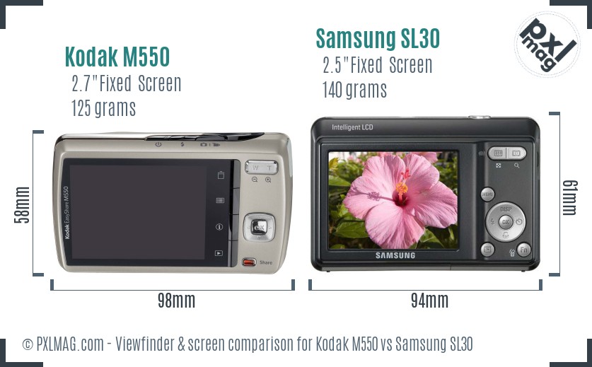 Kodak M550 vs Samsung SL30 Screen and Viewfinder comparison