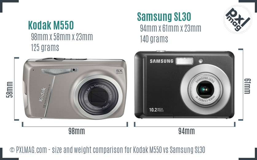 Kodak M550 vs Samsung SL30 size comparison