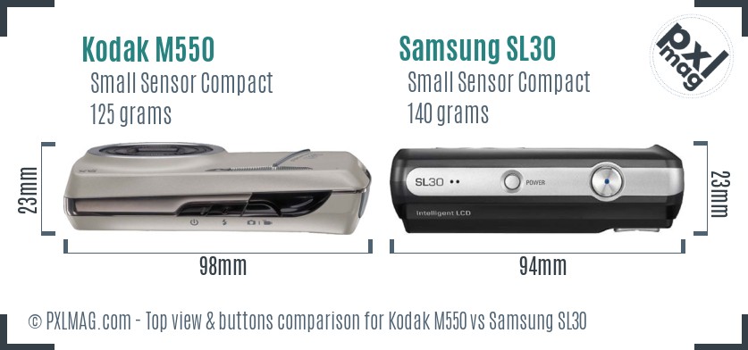 Kodak M550 vs Samsung SL30 top view buttons comparison