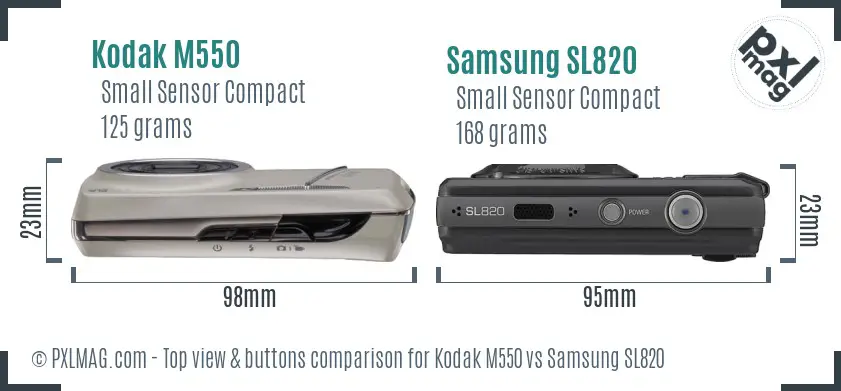 Kodak M550 vs Samsung SL820 top view buttons comparison