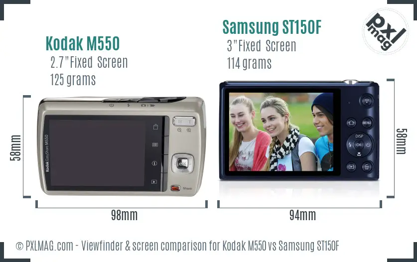 Kodak M550 vs Samsung ST150F Screen and Viewfinder comparison