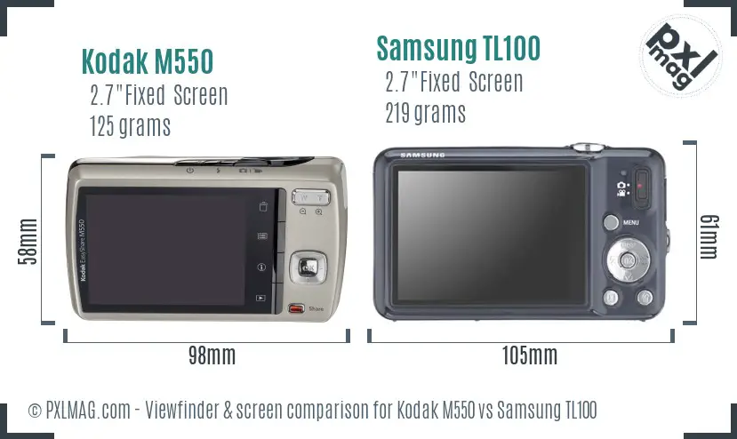 Kodak M550 vs Samsung TL100 Screen and Viewfinder comparison