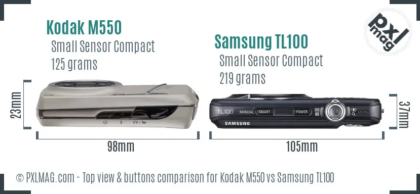 Kodak M550 vs Samsung TL100 top view buttons comparison