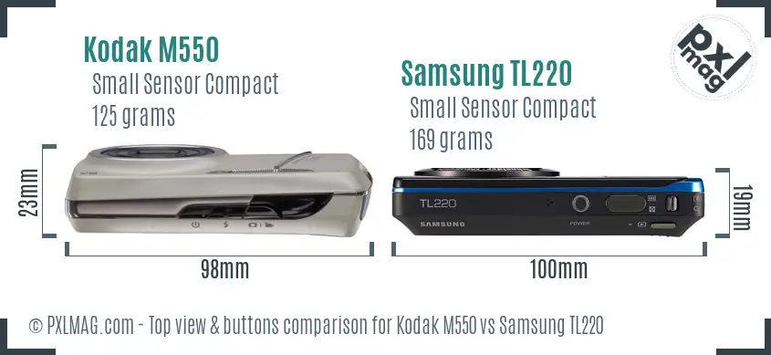 Kodak M550 vs Samsung TL220 top view buttons comparison