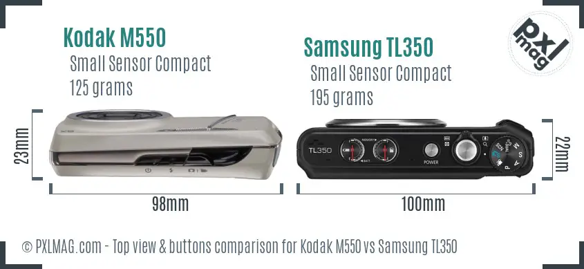 Kodak M550 vs Samsung TL350 top view buttons comparison
