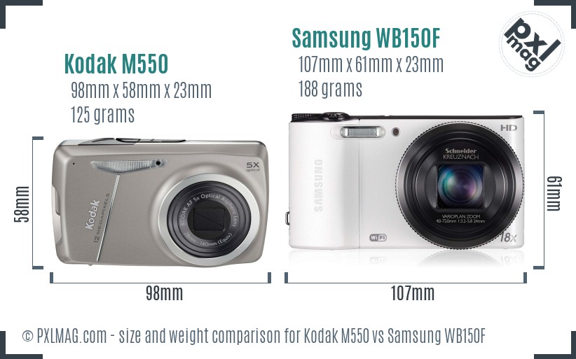 Kodak M550 vs Samsung WB150F size comparison