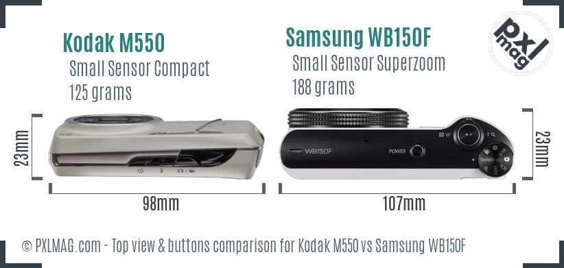 Kodak M550 vs Samsung WB150F top view buttons comparison