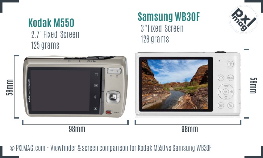 Kodak M550 vs Samsung WB30F Screen and Viewfinder comparison