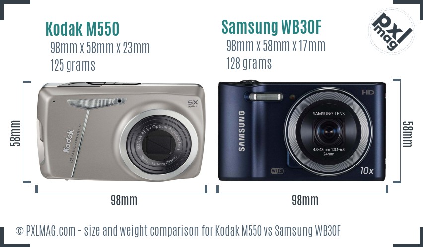 Kodak M550 vs Samsung WB30F size comparison Kodak M550 vs Samsung WB30F size comparison