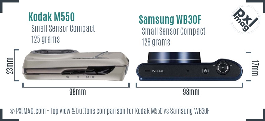 Kodak M550 vs Samsung WB30F top view buttons comparison