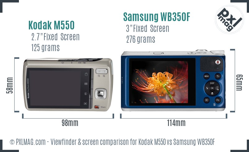 Kodak M550 vs Samsung WB350F Screen and Viewfinder comparison