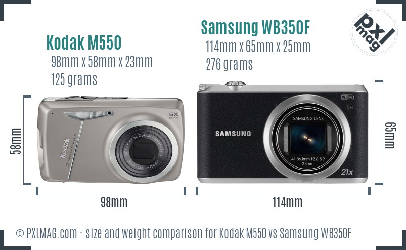 Kodak M550 vs Samsung WB350F size comparison