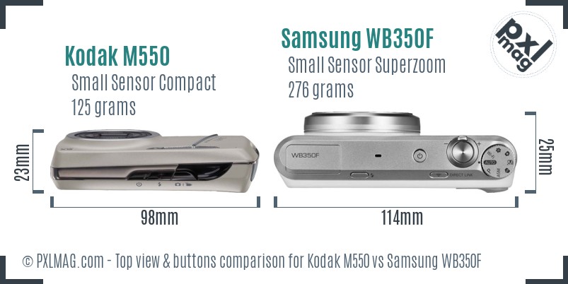 Kodak M550 vs Samsung WB350F top view buttons comparison