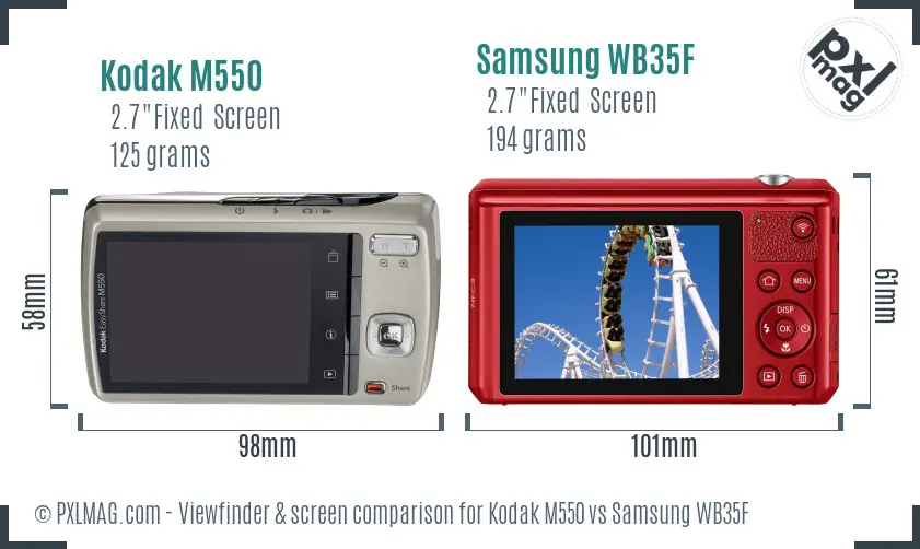 Kodak M550 vs Samsung WB35F Screen and Viewfinder comparison