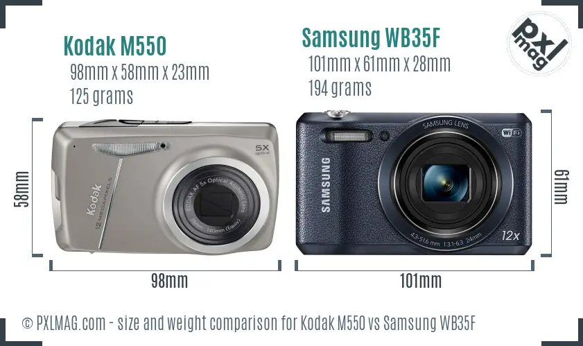 Kodak M550 vs Samsung WB35F size comparison