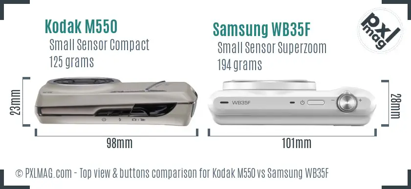 Kodak M550 vs Samsung WB35F top view buttons comparison