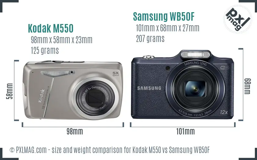 Kodak M550 vs Samsung WB50F size comparison