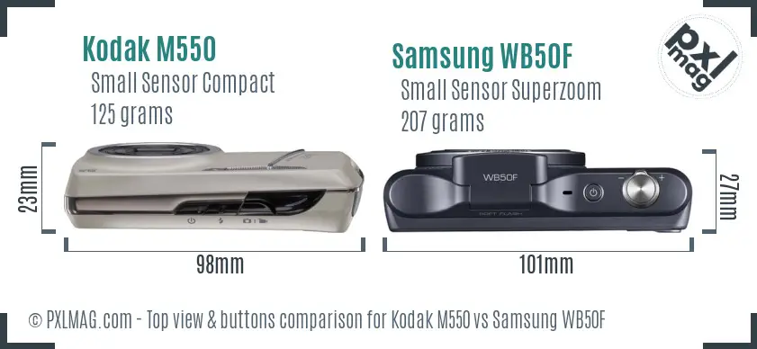 Kodak M550 vs Samsung WB50F top view buttons comparison