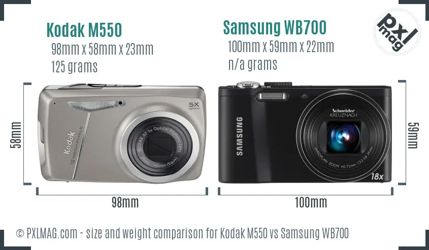Kodak M550 vs Samsung WB700 size comparison