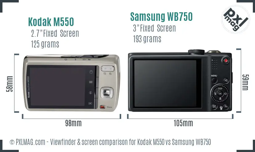 Kodak M550 vs Samsung WB750 Screen and Viewfinder comparison Kodak M550 vs Samsung WB750 Screen and Viewfinder comparison