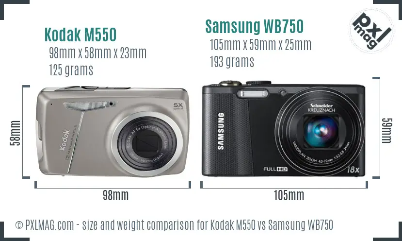 Kodak M550 vs Samsung WB750 size comparison Kodak M550 vs Samsung WB750 size comparison