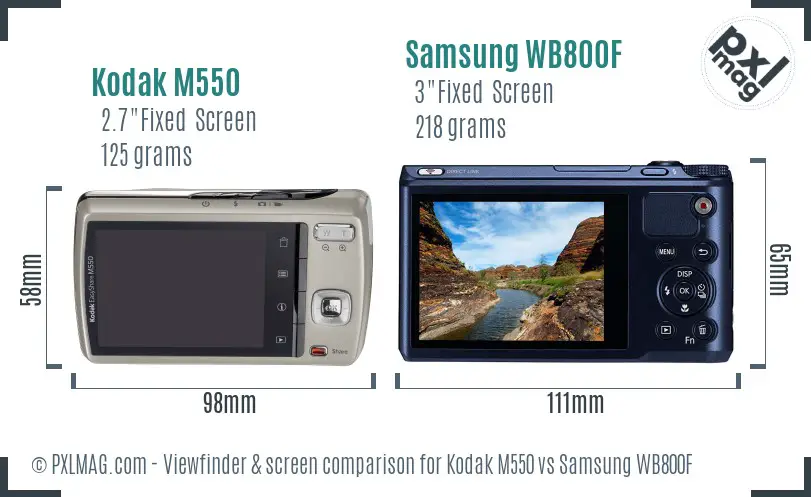 Kodak M550 vs Samsung WB800F Screen and Viewfinder comparison