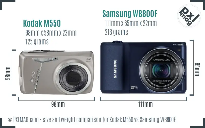 Kodak M550 vs Samsung WB800F size comparison