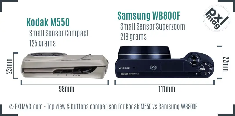 Kodak M550 vs Samsung WB800F top view buttons comparison